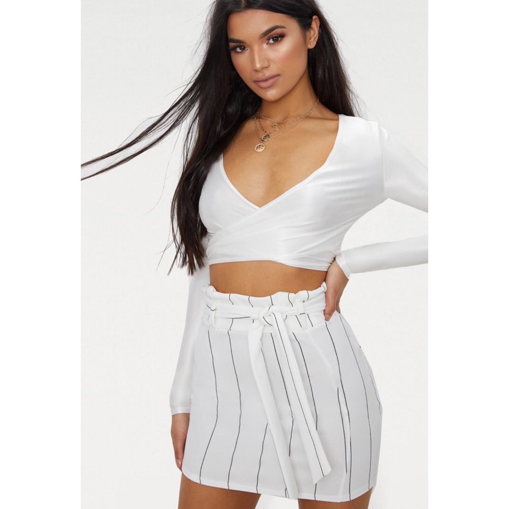 Pinstripe Tie Waist Mini Skirt